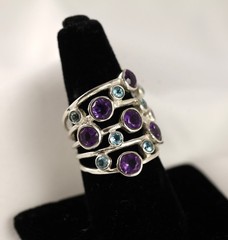 Sterling Silver Ring Amethyst Blue Topaz Gemstone Handcrafted Size 6.5