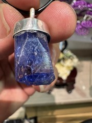 Tanzanite Rough Blue Stone Silver Pendant Necklace with Cord Chain for Adults