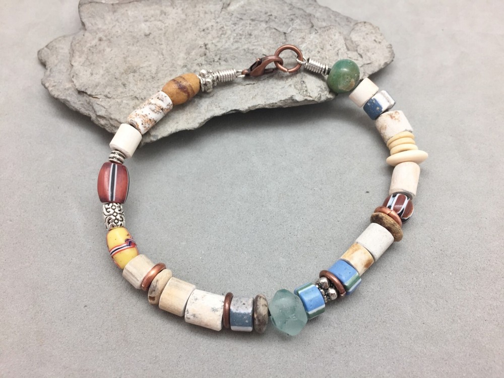 Mudlark Pipe Stem Bead Bracelet fr Finds on Thames River England Unisex XLG