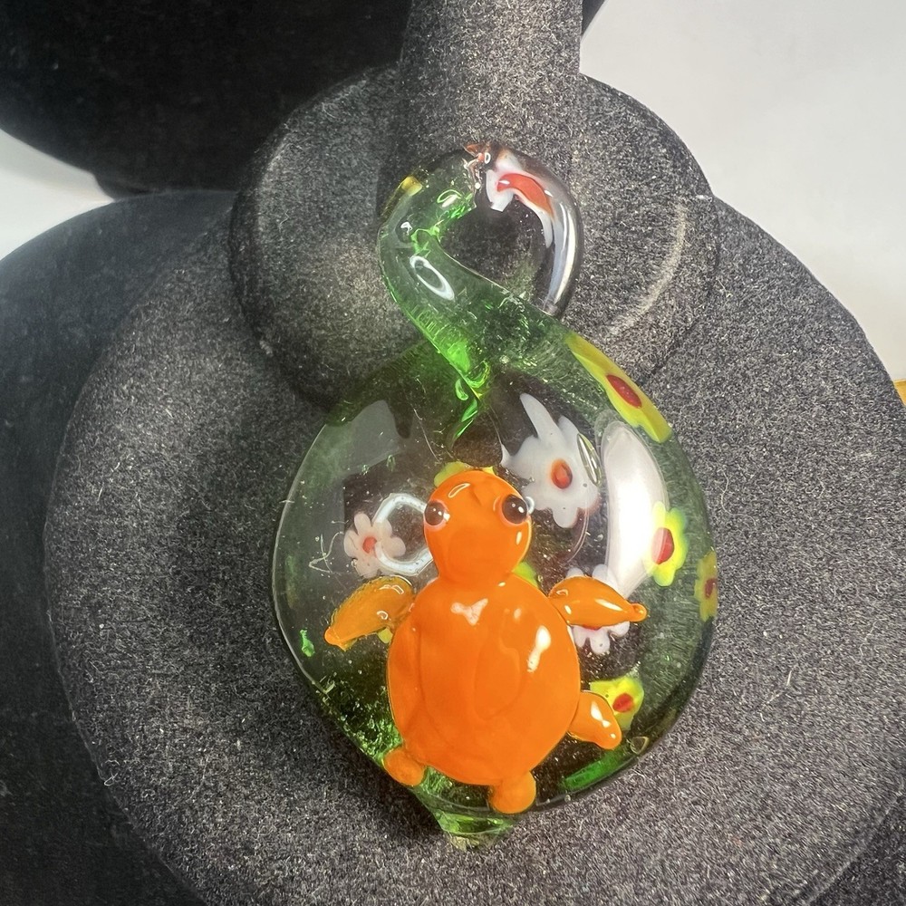 Beautiful Unique Handmade Multicolored Glass Sea Turtle Flower Pendant