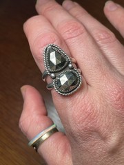 Artisan Silversmith Studio 2 Stone Ring With Large Faceted Pyrite Size 8
