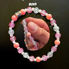 Handmade Pink/Clear Glass Beaded Bracelet, 8mm/2mm Round Beads, Unisex #049
