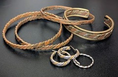 Vintage Mixed Metal Artisan Jewelry Lot: Twisted Copper, Brass & Silver Tone