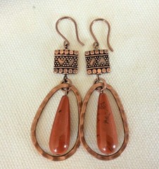 Bohemian Boho Dangle & Drop Earrings, Copper Red Jasper Teardrop Statement
