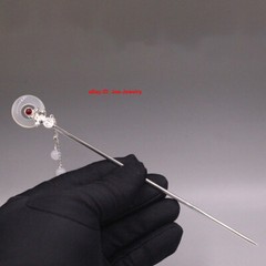 Solid 925 Sterling Silver Hairpin Natural White Chalcedony Chinese Hair Pin