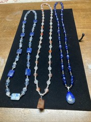 Handmade Glass Bead & Stone Necklaces On Stretch Cord Blues/ Brown, Set Of 3