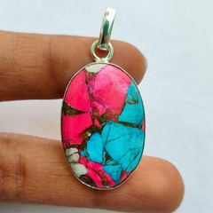 Cotton Candy Turquoise Gemstone Pendant 925 Sterling Silver Handmade Jewelry