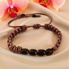 🤎 Handmade Unisex Bracelet – Dark Brown Wood Beads on Chocolate Satin Cord