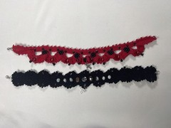Vintage Handmade Goth Crochet Black White & Red Choker Necklace Set by Odythia