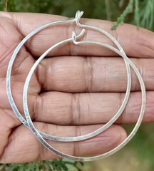 925 Sterling Silver Handmade 2 inch Approx Hoop Earrings, Flat Design