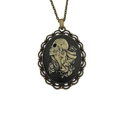 Antiqued Brass Vintage Style Cameo Necklace. (Cosplay Skeleton).
