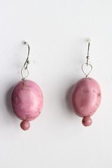 Rhodonite Pink Earrings 13mm x 16mm Oval Gemstone .925 Sterling Silver 1 1/4″