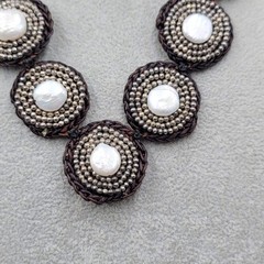 Artisan Real pearl Beaded Bib Necklace on Felt No Metal 20″
