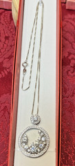 Vtg Sterling Silver 925 Signed K’Star’ 2 Round Circles & CZs Clusters 18″ Box Ch