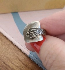 Silver Plate Hand Made Salt Spoon Pinky Ring. Saddle style Wrap.