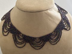 Artisan Purple Gold Blue seed bead 16” Collar necklace bracelet set