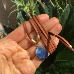 $259 Labradorite Sundance Charm Necklace leather suede cord artisan jewelry