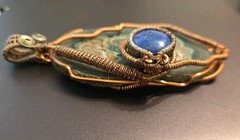 One Of A Kind Artisan Fossil/Lapis Wire Pendant