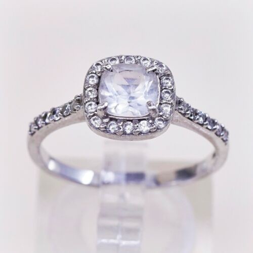 Sz 8, Vtg Sterling Silver Fashion Ring, 925 Silver Engagement Ring W/ Cz