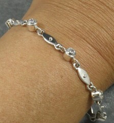 .925 Sterling Silver Art Deco Style Clear Cubic Zirconia Round Bracelet 7 7/8″
