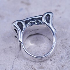 Size 9, Vintage sterling silver handmade statement ring with denim Lapis lazuli