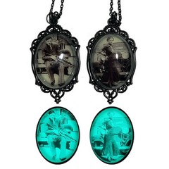 Bonnie and Clyde Aqua Blue Glow in the Dark Large or Small Couples Necklace Set