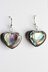 Abalone Earrings Paua Shell Heart Shape 925 Sterling Silver Iridescent 1 1/4″