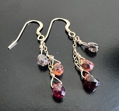 Faceted Gemstone Briolette Gold Filled Dangle Earrings Garnet Topaz Quartz