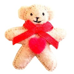 Small 1.5″ Vintage Handmade Plush Fabric Teddy Bear Pin Brooch Red Bow and Heart