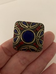 Tibetan Style Artisan Mosaic Resizable Ring Natural Lapis Lazuli, Coral