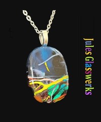 Hand Crafted Dichroic Fused Glass Pendant Necklace W/ Chain #1830