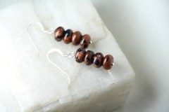 Goldstone 8mm Roundel Gemstone Earrings .925 Sterling Silver Orange Black 1 3/8″