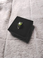 Peridot Quartz Ring. Tarnish- Resistant Rhodium Plated Mounting. Size 6