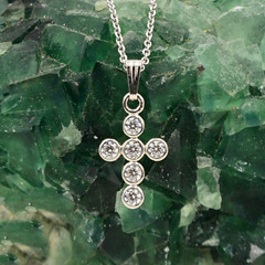 New Sterling Silver Kiddie Kraft Cubic Zirconia Cross Religious Necklace 15 1/4