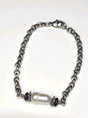 Sterling Silver Freshwater Pearl Bracelet Amethyst Beads Rolo Chain 6.24g…