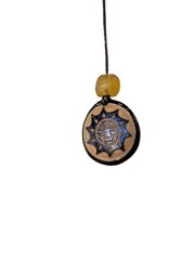 Carved Sun Pendant Necklace with African Glass Trade Bead