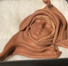 Handmade Brown Leather Sculpture Woman Female Head Face Pin Brooch Artistic Boho