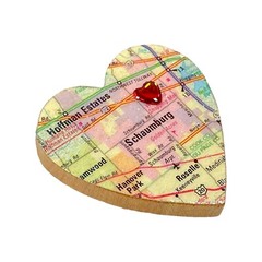 Heart Brooch Pin 2” Chicago Map Wood Eclectic Boho Urban Artisan Unisex Gift