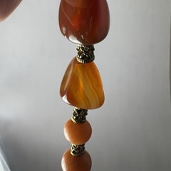 Artisan Carnelian Agate Statement Necklace 20″ Chunky Bead Boho Pendant
