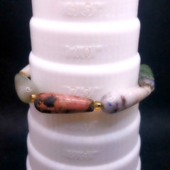 Natural Multi-Color Agate Bracelet Stretch Cylinder Beads Artisan Made Earthy