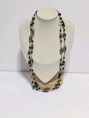 Black/Gray Artisan Glass Wire Encased Silver Tone Infinity Style Necklace 46″
