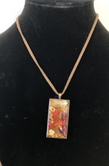 Murano Glass Pendant Red, Purple & Gold On Leather Cord, 925 Tips, Italy