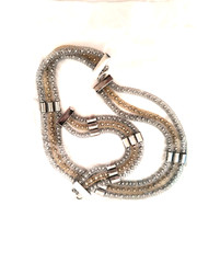Women’s Multistrand Bracelet & Necklace Gift Set Metal Mesh Gold Silver Colors