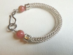 Watermelon Jade Bracelet Viking Knit Weave Handmade Sterling Silver 925