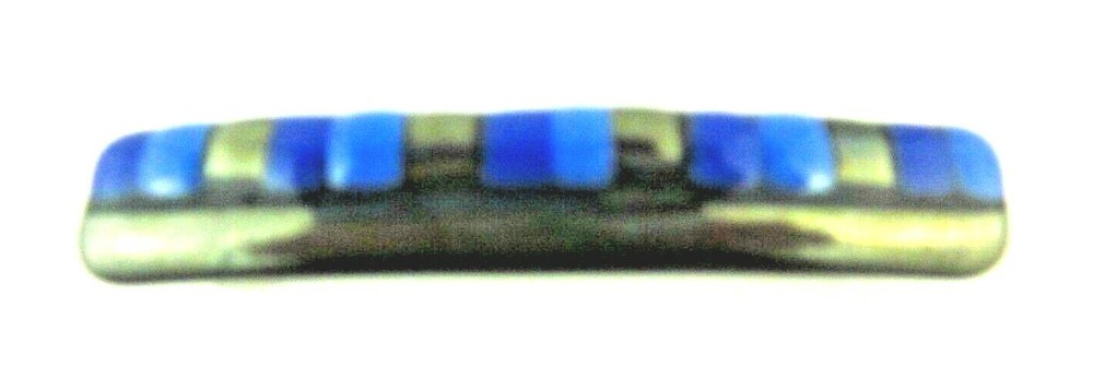 Art Glass Barrette Hair Clip Dichroic Fused Black Blue Light Blue Squares 3 1/4″