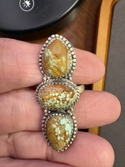 Turquoise 3 Stone Ring- 925 Sterling Silver- Size 7-9 Adjustable