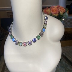 MARIANA Israel Swarovski Crystal Mosaic Flower Silver Plated Choker Necklace