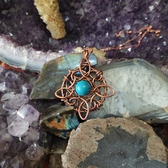 Amulet of Mara Inspired Pendant Necklace, Handmade Copper Wire Wrapped Turquoise