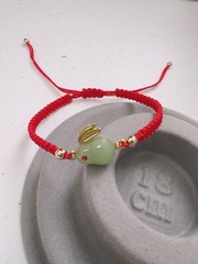 Red String Protection Bracelet, Green Jade Rabbit Charmed Bracelet, Gift Idea