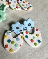 Handmade Polymer Clay Earrings Handcrafted Artwork Dotted Floral Polka Dots